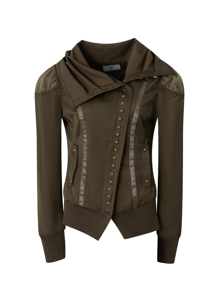 Cropped Slim-Fit Court-Style Asymmetrical High-Neck Fencing Jacket【s0000018391】