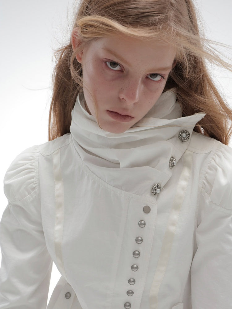 Cropped Slim-Fit Court-Style Asymmetrical High-Neck Fencing Jacket【s0000018391】