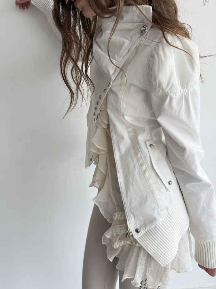Cropped Slim-Fit Court-Style Asymmetrical High-Neck Fencing Jacket【s0000018391】