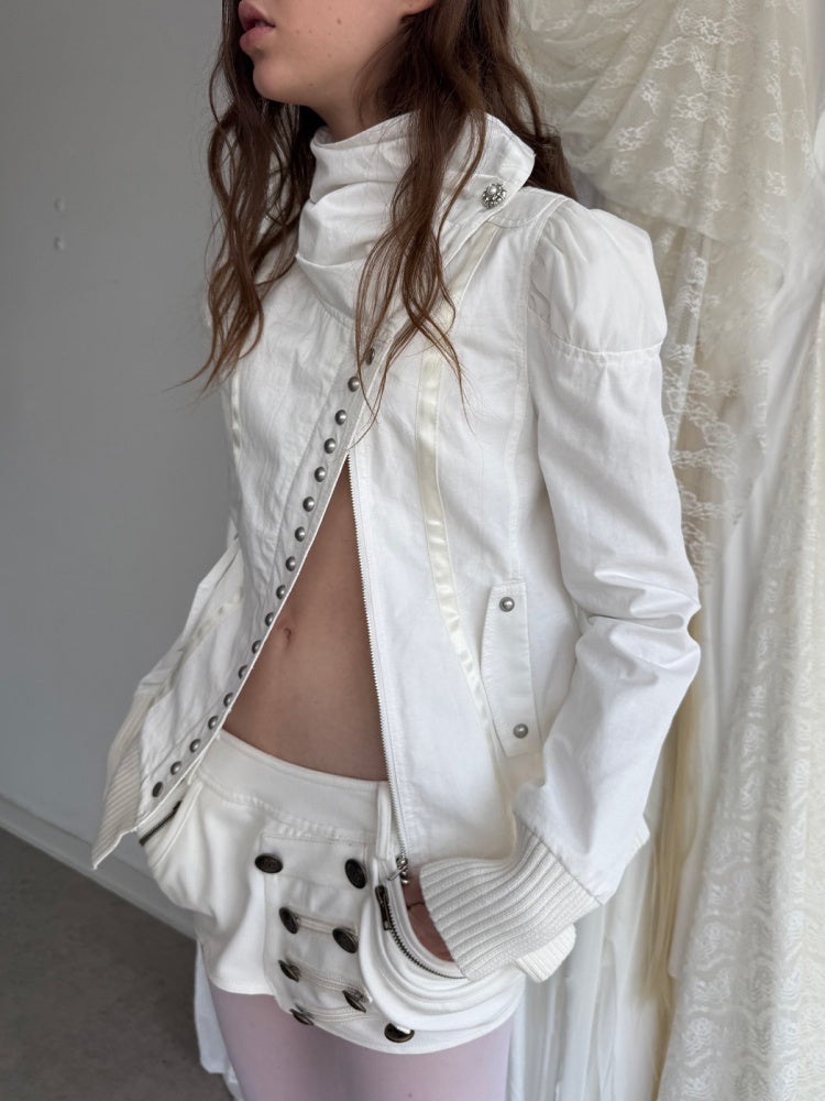 Cropped Slim-Fit Court-Style Asymmetrical High-Neck Fencing Jacket【s0000018391】