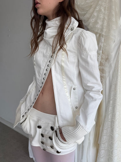 Cropped Slim-Fit Court-Style Asymmetrical High-Neck Fencing Jacket【s0000018391】