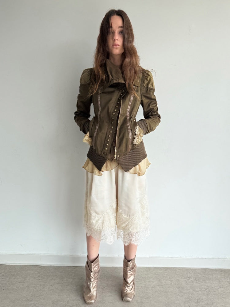 Satin Elastic Waist Lace Patchwork Loose Five-Quarter Shorts【s0000018393】