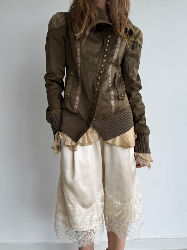 Satin Elastic Waist Lace Patchwork Loose Five-Quarter Shorts【s0000018393】