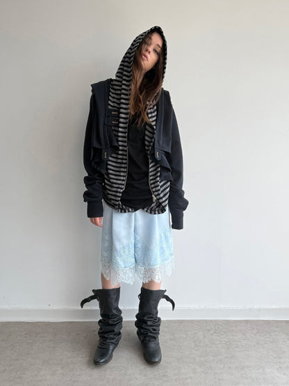 Satin Elastic Waist Lace Patchwork Loose Five-Quarter Shorts【s0000018393】