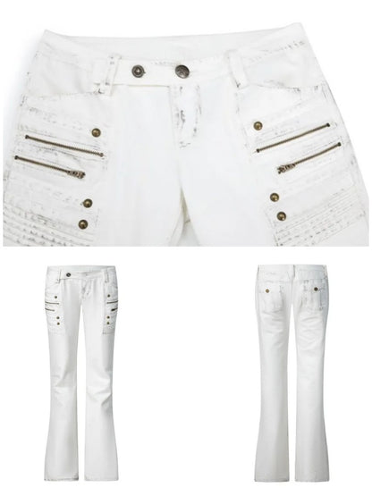 Straight-Leg Slightly Flared Low-Rise Millennium 3D Stitching Distressed Jeans【s0000018394】