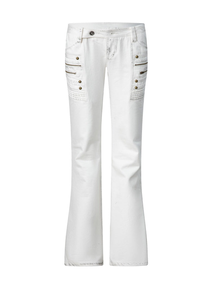 Straight-Leg Slightly Flared Low-Rise Millennium 3D Stitching Distressed Jeans【s0000018394】