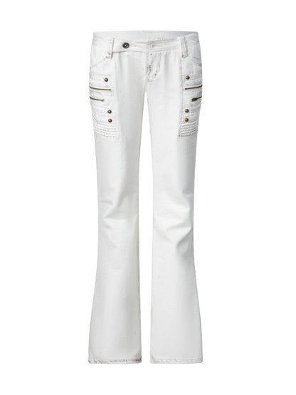 Straight-Leg Slightly Flared Low-Rise Millennium 3D Stitching Distressed Jeans【s0000018394】