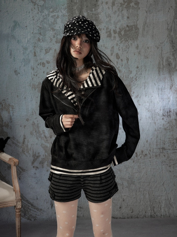 Half-Zip Loose Pullover Hooded Tie-Dye Sweatshirt【s0000018397】