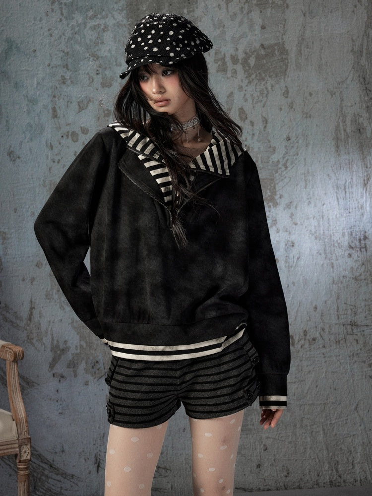 Half-Zip Loose Pullover Hooded Tie-Dye Sweatshirt【s0000018397】