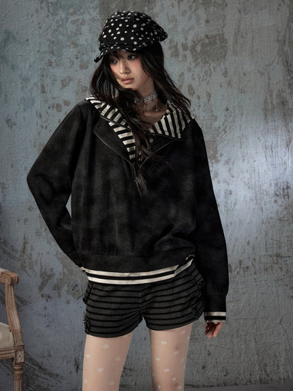 Half-Zip Loose Pullover Hooded Tie-Dye Sweatshirt【s0000018397】