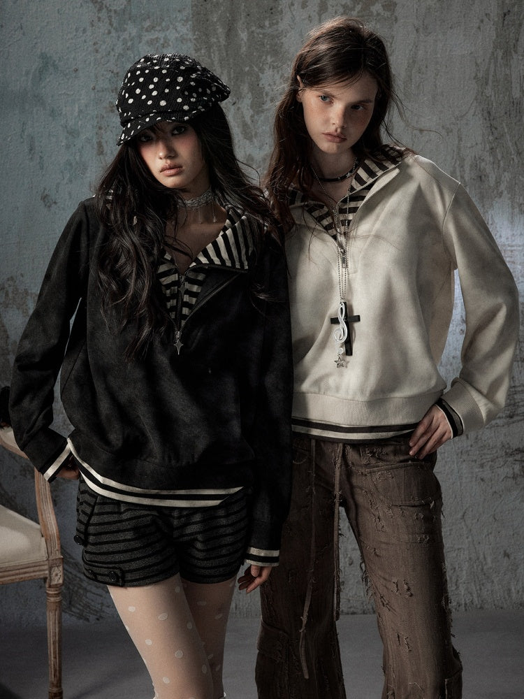Half-Zip Loose Pullover Hooded Tie-Dye Sweatshirt【s0000018397】