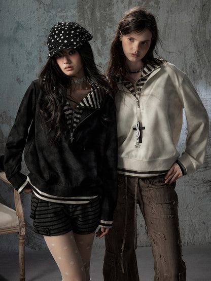 Half-Zip Loose Pullover Hooded Tie-Dye Sweatshirt【s0000018397】