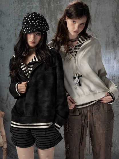 Half-Zip Loose Pullover Hooded Tie-Dye Sweatshirt【s0000018397】