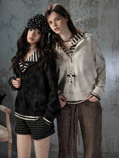 Half-Zip Loose Pullover Hooded Tie-Dye Sweatshirt【s0000018397】