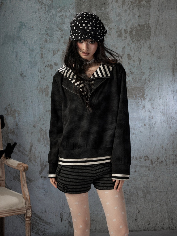 Half-Zip Loose Pullover Hooded Tie-Dye Sweatshirt【s0000018397】
