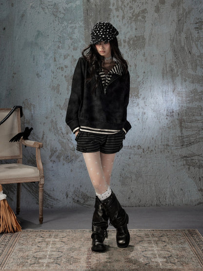 Half-Zip Loose Pullover Hooded Tie-Dye Sweatshirt【s0000018397】