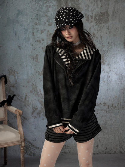 Half-Zip Loose Pullover Hooded Tie-Dye Sweatshirt【s0000018397】