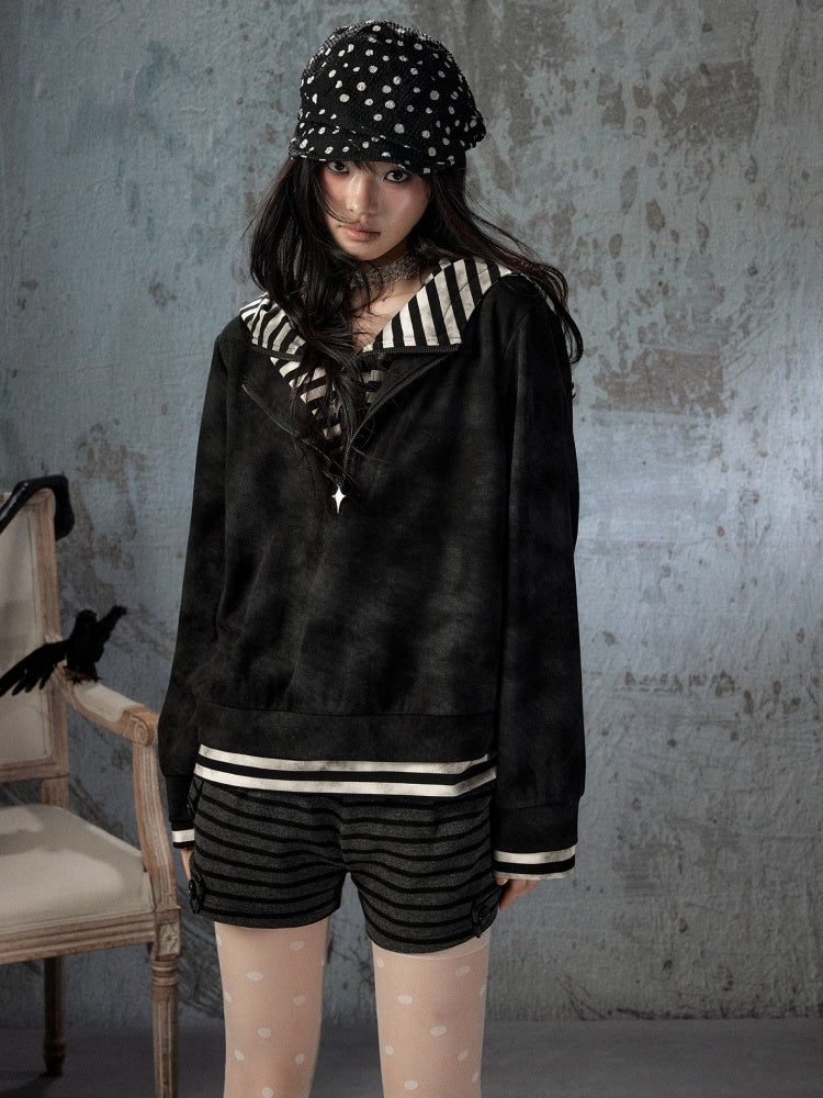Half-Zip Loose Pullover Hooded Tie-Dye Sweatshirt【s0000018397】