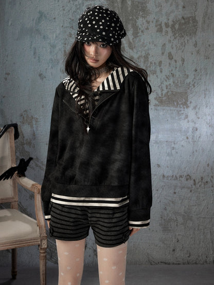 Half-Zip Loose Pullover Hooded Tie-Dye Sweatshirt【s0000018397】