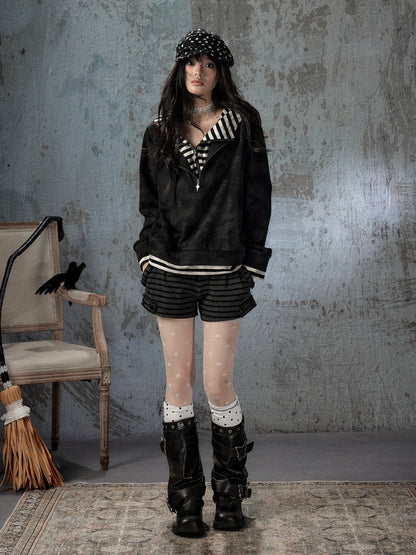 Half-Zip Loose Pullover Hooded Tie-Dye Sweatshirt【s0000018397】