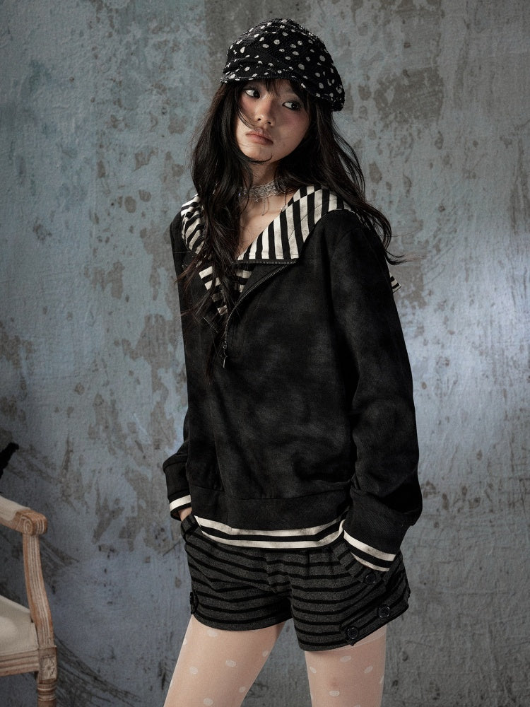 Half-Zip Loose Pullover Hooded Tie-Dye Sweatshirt【s0000018397】