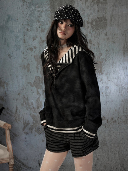 Half-Zip Loose Pullover Hooded Tie-Dye Sweatshirt【s0000018397】