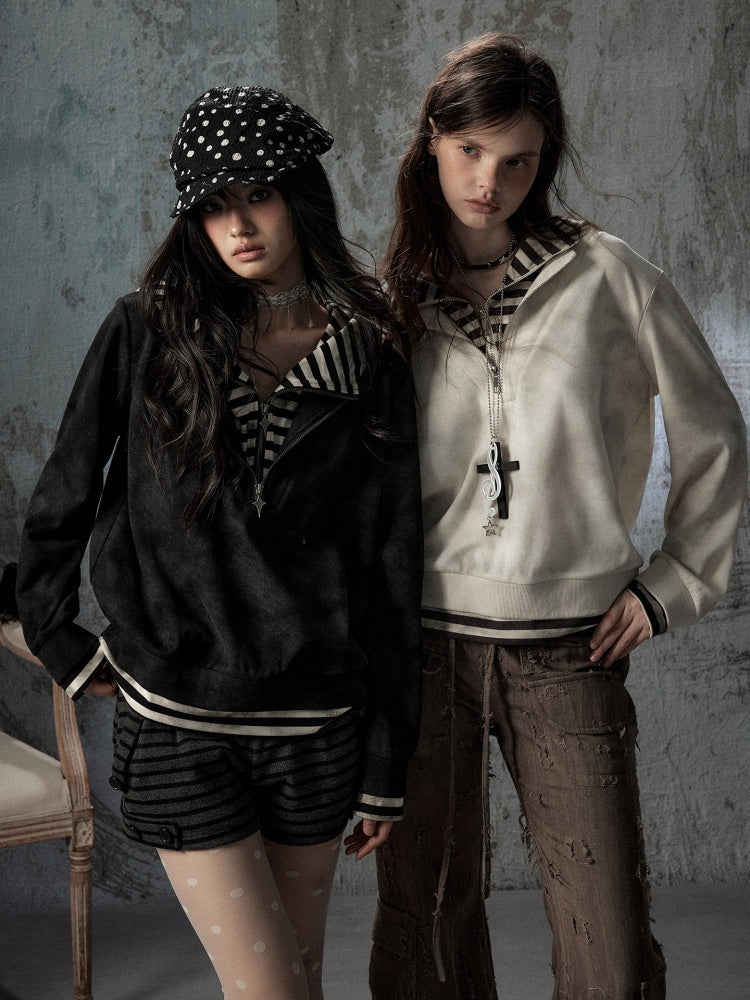 Half-Zip Loose Pullover Hooded Tie-Dye Sweatshirt【s0000018397】