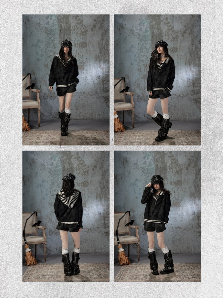 Half-Zip Loose Pullover Hooded Tie-Dye Sweatshirt【s0000018397】