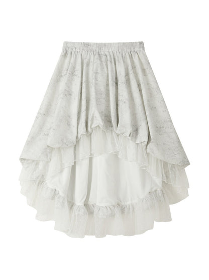 White Lace Elastic Waist Asymmetrical Half Cake Skirt【s0000018401】