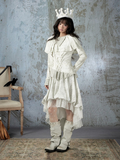 White Lace Elastic Waist Asymmetrical Half Cake Skirt【s0000018401】