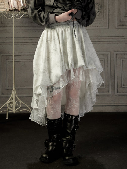 White Lace Elastic Waist Asymmetrical Half Cake Skirt【s0000018401】