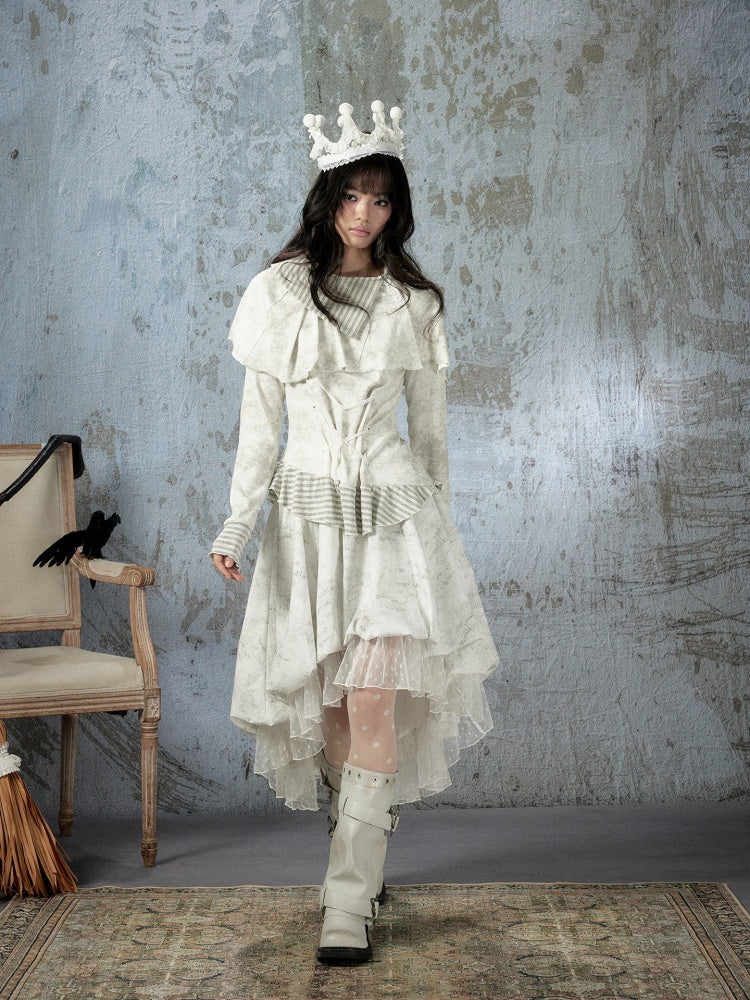 White Lace Elastic Waist Asymmetrical Half Cake Skirt【s0000018401】
