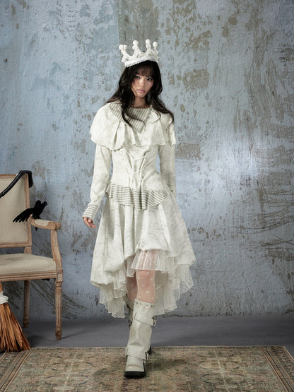 White Lace Elastic Waist Asymmetrical Half Cake Skirt【s0000018401】