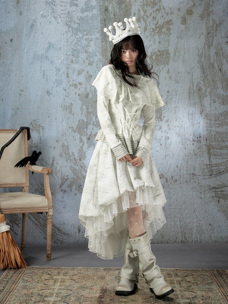 White Lace Elastic Waist Asymmetrical Half Cake Skirt【s0000018401】