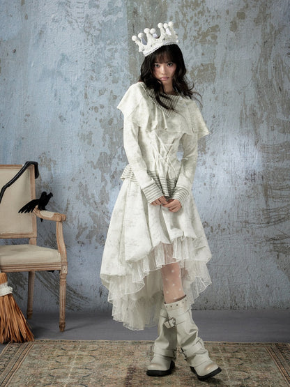 White Lace Elastic Waist Asymmetrical Half Cake Skirt【s0000018401】