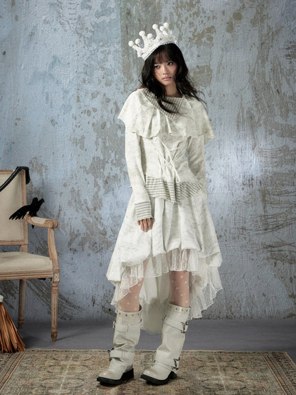 White Lace Elastic Waist Asymmetrical Half Cake Skirt【s0000018401】