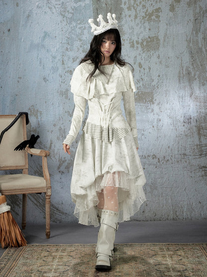 White Lace Elastic Waist Asymmetrical Half Cake Skirt【s0000018401】