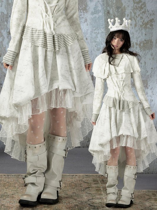 White Lace Elastic Waist Asymmetrical Half Cake Skirt【s0000018401】