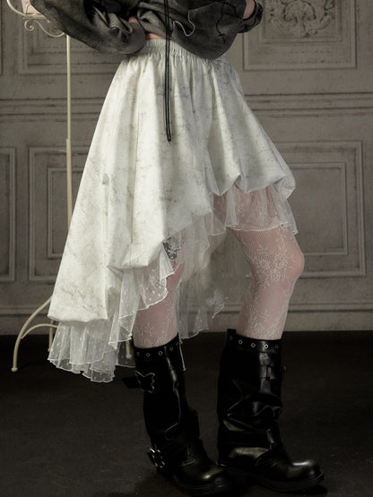 White Lace Elastic Waist Asymmetrical Half Cake Skirt【s0000018401】