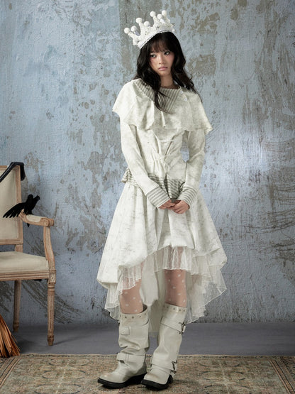 White Lace Elastic Waist Asymmetrical Half Cake Skirt【s0000018401】
