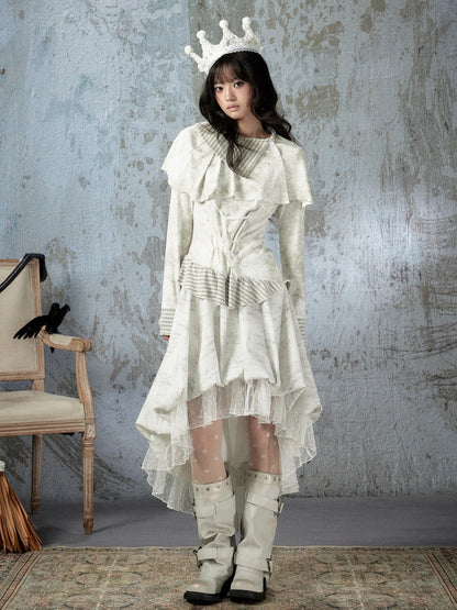 White Lace Elastic Waist Asymmetrical Half Cake Skirt【s0000018401】