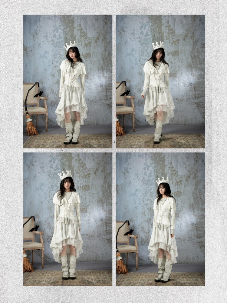White Lace Elastic Waist Asymmetrical Half Cake Skirt【s0000018401】
