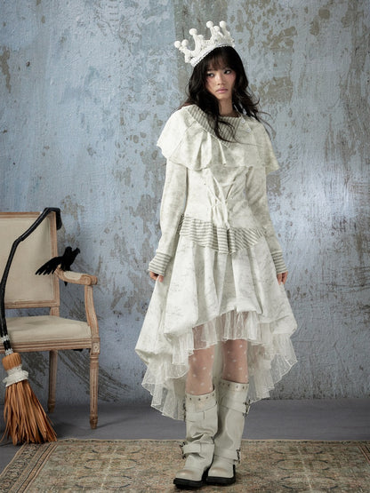 White Lace Elastic Waist Asymmetrical Half Cake Skirt【s0000018401】