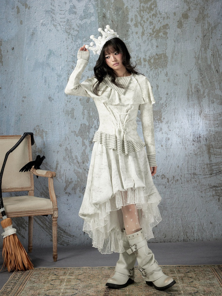 White Lace Elastic Waist Asymmetrical Half Cake Skirt【s0000018401】