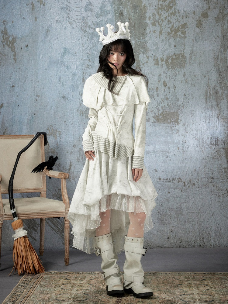 White Lace Elastic Waist Asymmetrical Half Cake Skirt【s0000018401】