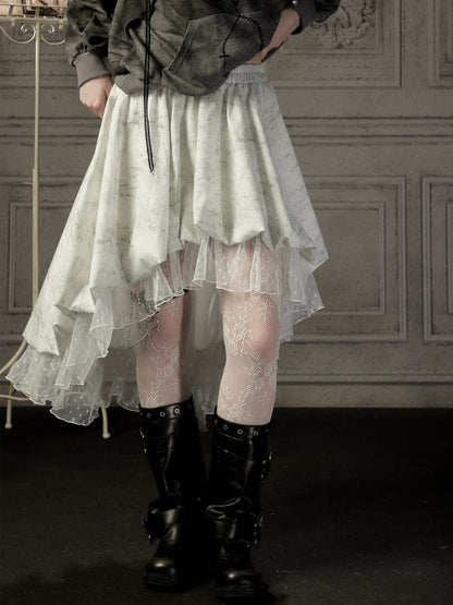 White Lace Elastic Waist Asymmetrical Half Cake Skirt【s0000018401】