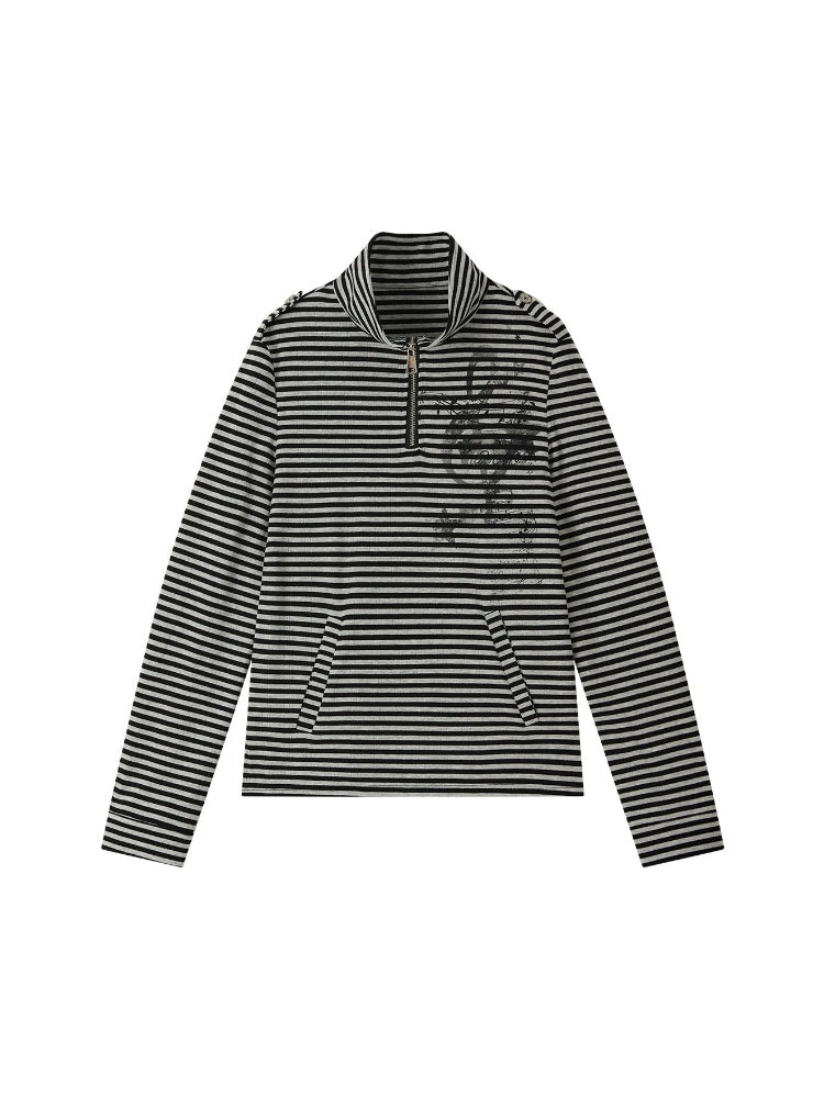 Half Zipper Collar Striped Long-Sleeve T-Shirt【s0000018402】