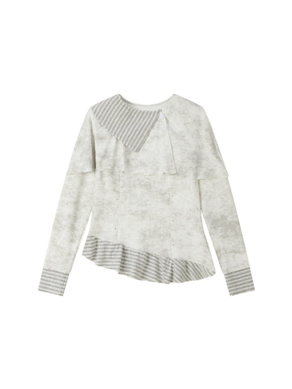 Asymmetric Tie-Dye Long Sleeve Striped Patchwork Waist Top【s0000018403】
