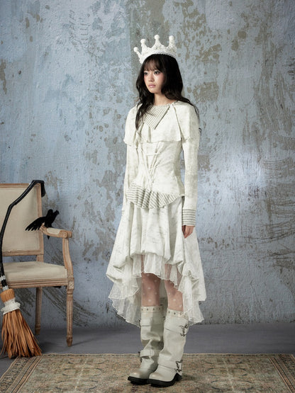 Asymmetric Tie-Dye Long Sleeve Striped Patchwork Waist Top【s0000018403】
