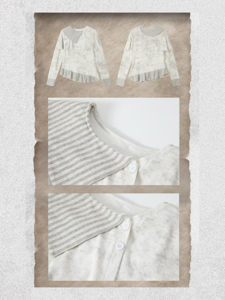 Asymmetric Tie-Dye Long Sleeve Striped Patchwork Waist Top【s0000018403】